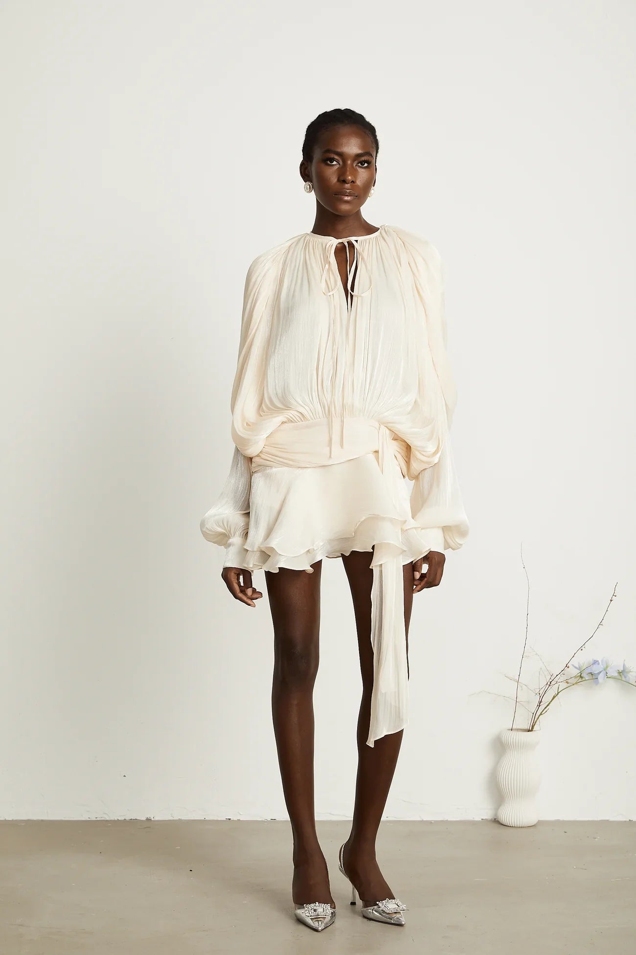 Full Pleated Ruffled Mini Dress