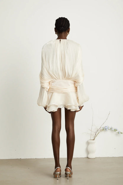 Full Pleated Ruffled Mini Dress
