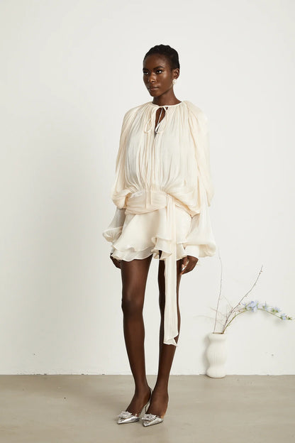 Full Pleated Ruffled Mini Dress