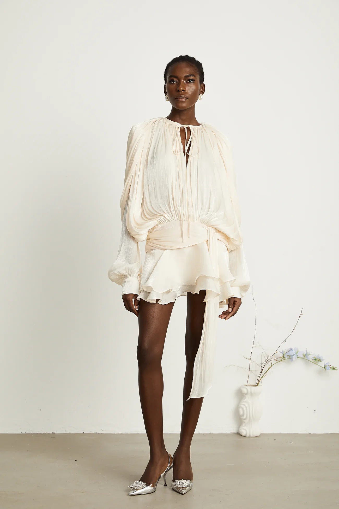 Full Pleated Ruffled Mini Dress