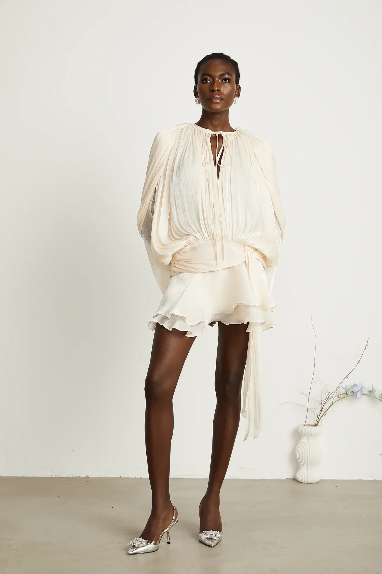 Full Pleated Ruffled Mini Dress