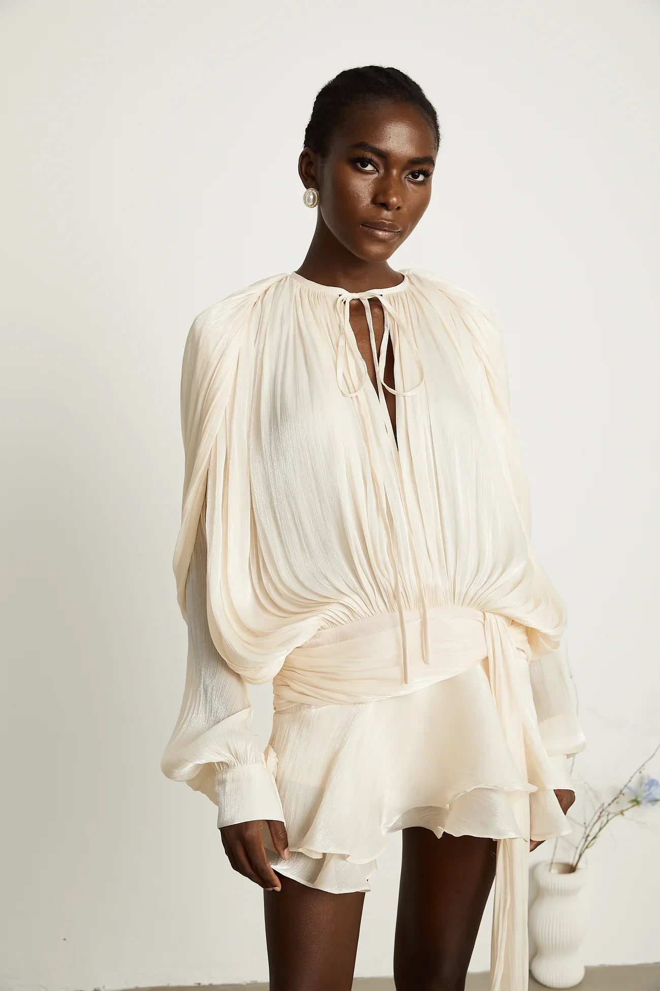 Full Pleated Ruffled Mini Dress
