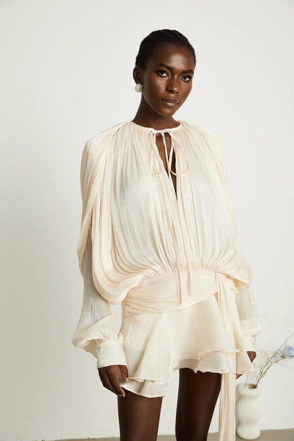 Full Pleated Ruffled Mini Dress