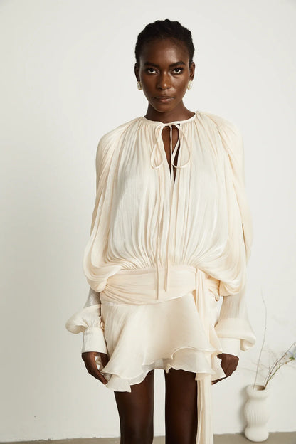 Full Pleated Ruffled Mini Dress