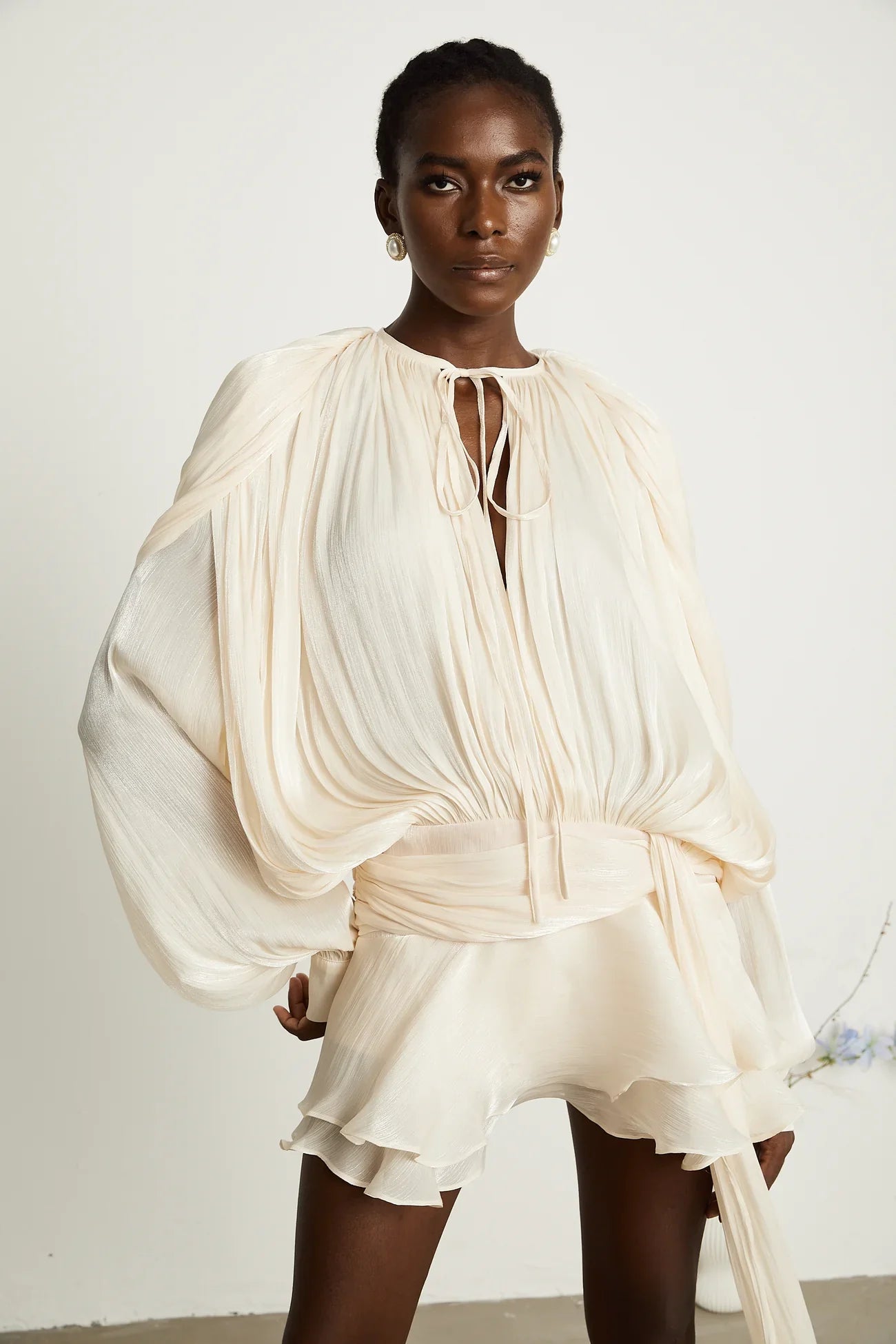 Full Pleated Ruffled Mini Dress