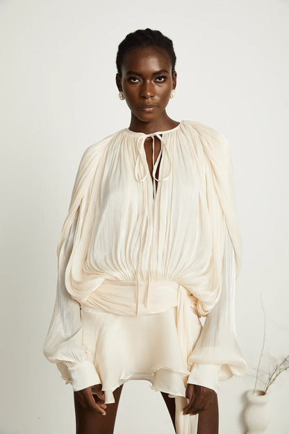 Full Pleated Ruffled Mini Dress